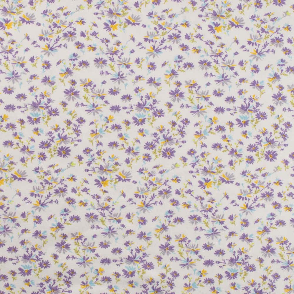 Jersey print med små blomster - lilla/gul