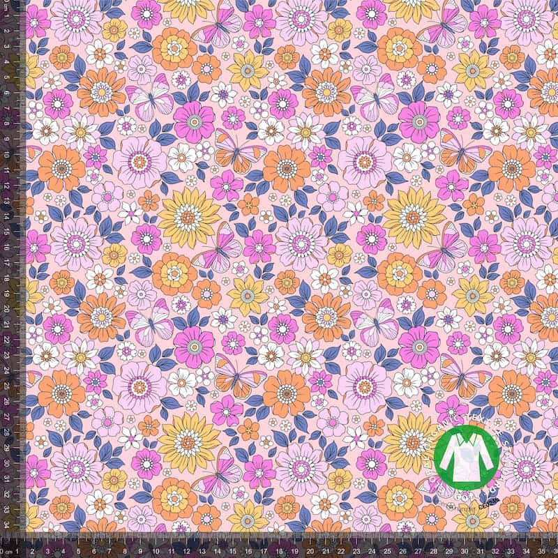 Jersey print med små søde blomster - lyserød