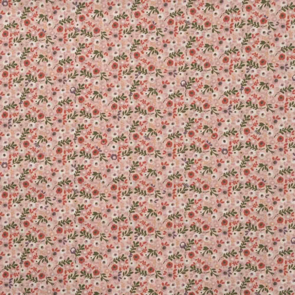 Poplin - Små blomster & blade Gl. rosa