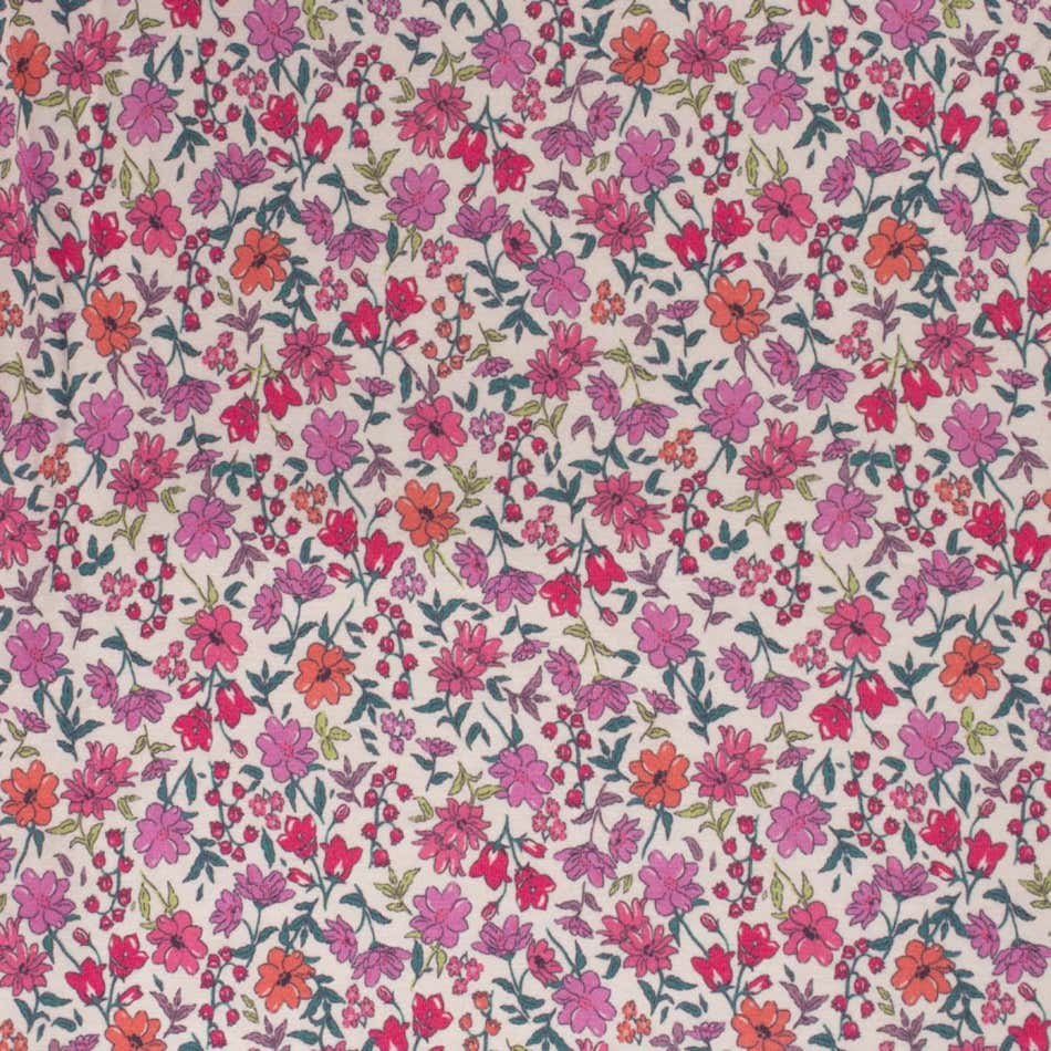 Jersey print med mange små blomster - fuchsia