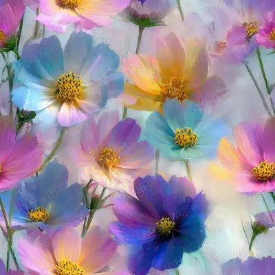 Beautiful Digital Painting of Colorful Cosmos Flo Kopi