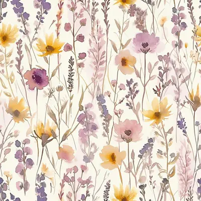 Free-Spirited Pattern of Wildflowers Painted in 0