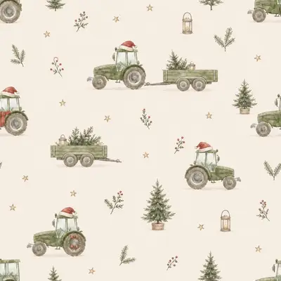 Christmas Tractors on Cream