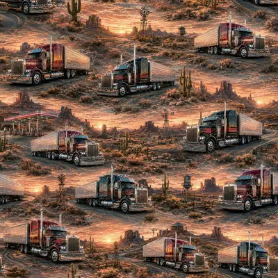 Desert Trucks at Sunset