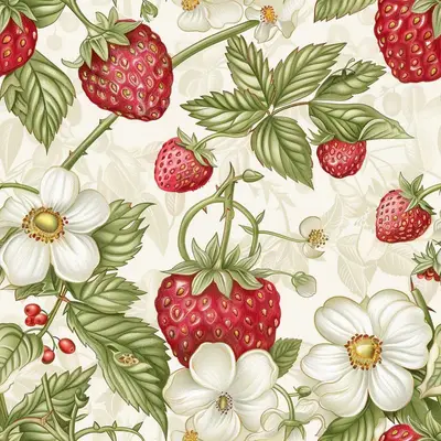 Elegant Digital Drawing of Summer Berries Intertw 0