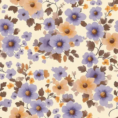 Lilac and Brown Small Floral Pattern on a Cream B 0