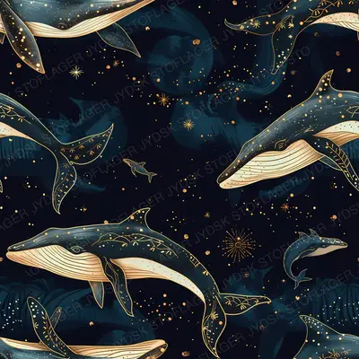 Mermaidsparkles1 Ethereal Whales Illustration Pattern