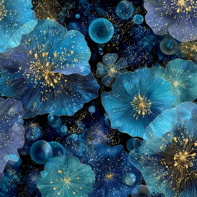Quataza17 a Jellyfish-Like Floral Pattern in Dark Blue