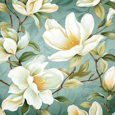Glowing White Magnolias Outlined I