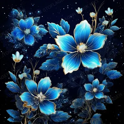 Zhouhualin Blue Flowers in the Dark with Stars in