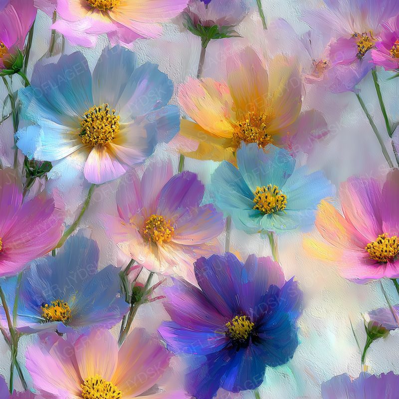 Beautiful Digital Painting of Colorful Cosmos Flo