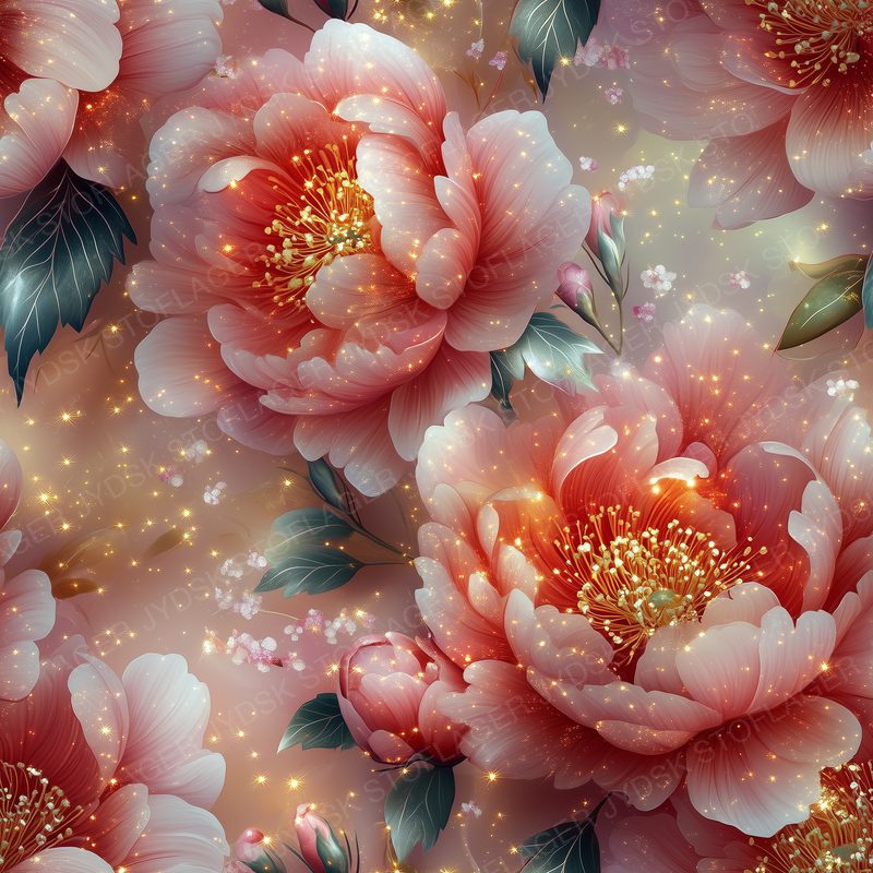 Beautiful Floral Pattern with Blooming Peonies