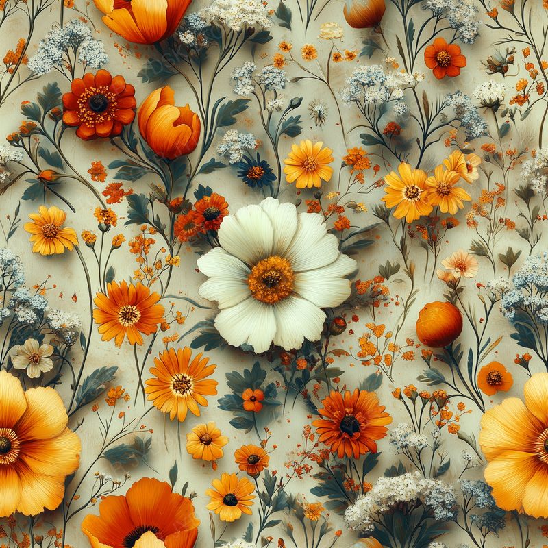 Detailed Illustration of Vintage Wildflowers in S