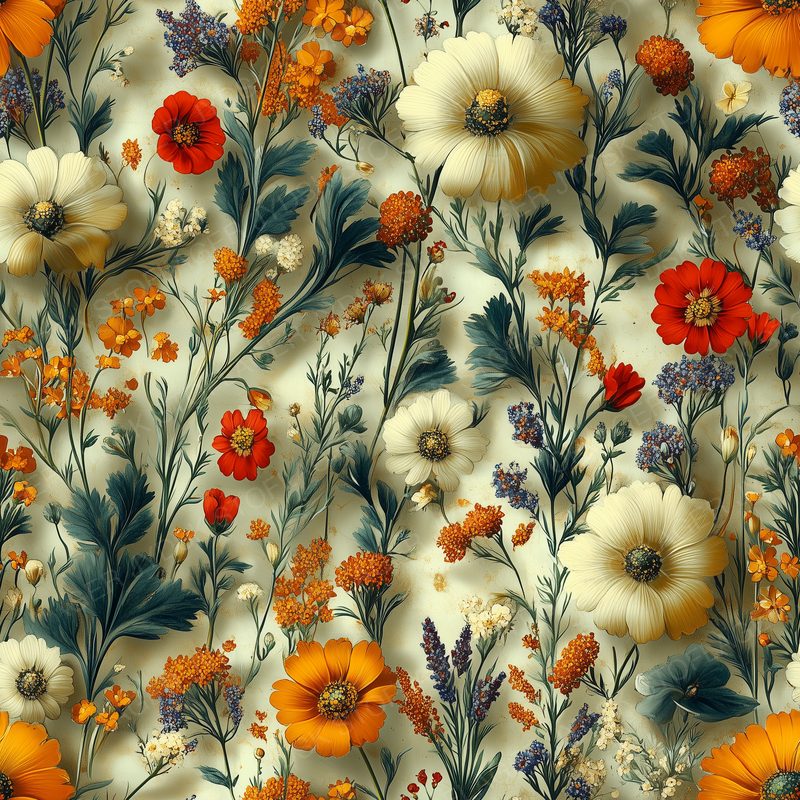 Detailed Illustration of Vintage Wildflowers in S