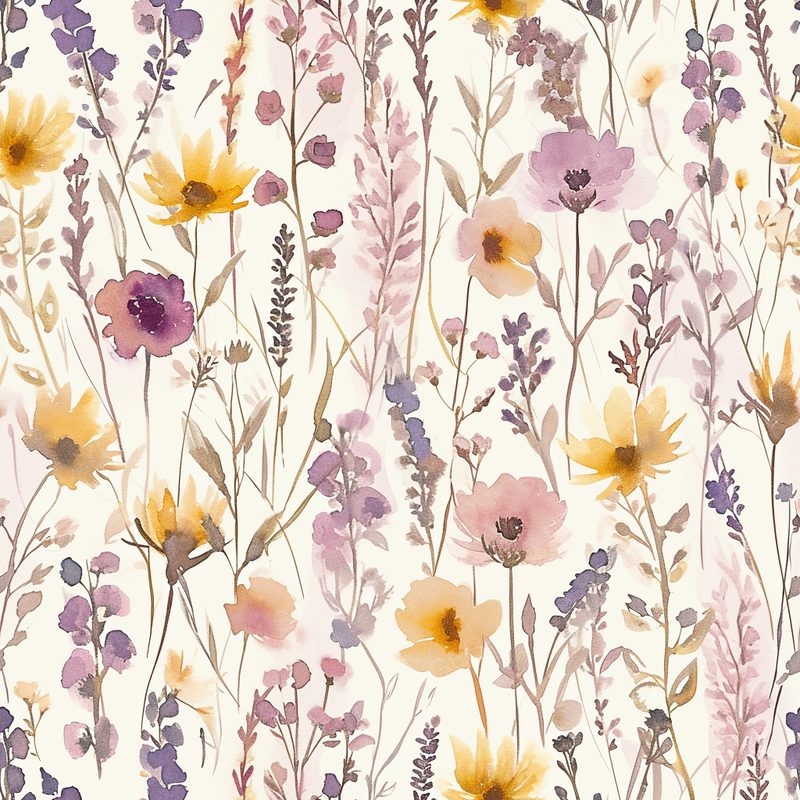 Free-Spirited Pattern of Wildflowers Painted in 0