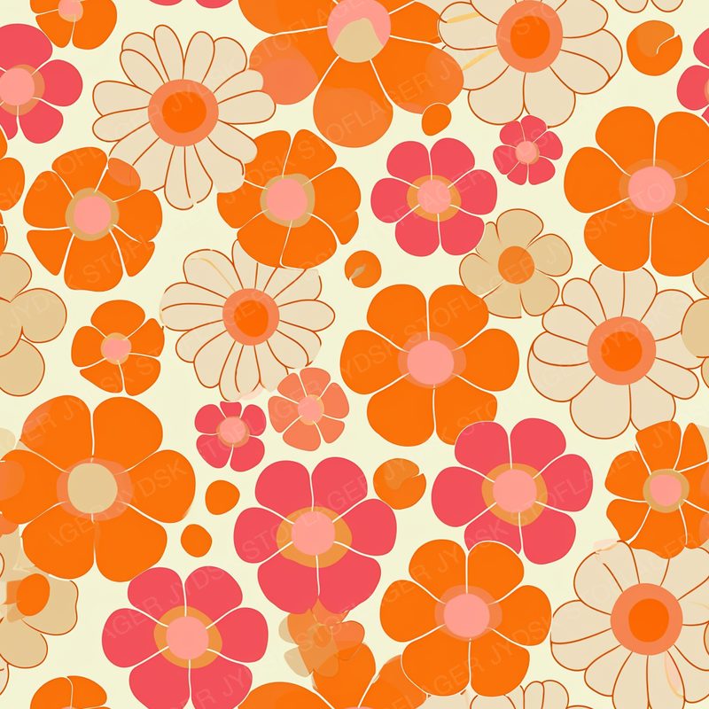 Very Colorful Orange and Pink Flower Pattern in 1
