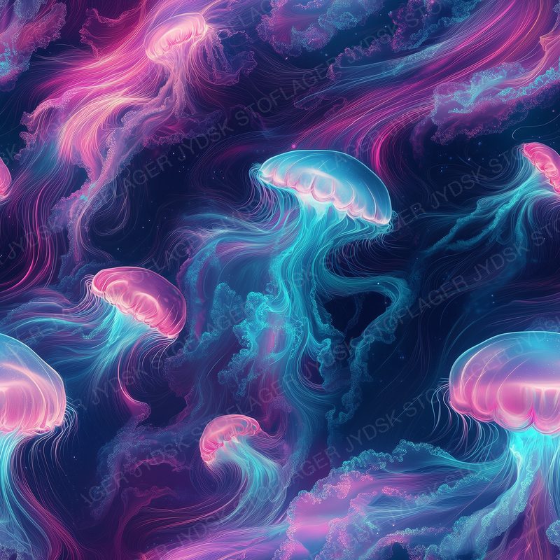 Abstract Pattern of Swirling Neon Jellyfish Creatin