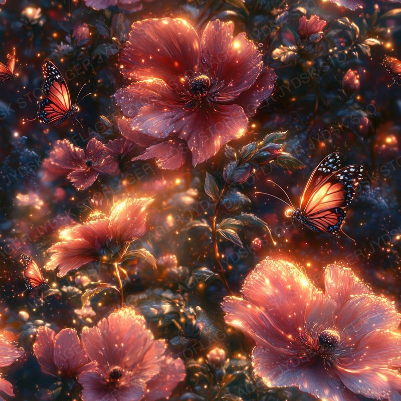 Beautiful Fantasy-Style Flowers with Butterflies Fl