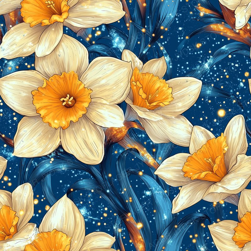 Bright Daffodils Surrounded by Sparkling Fairy Dust