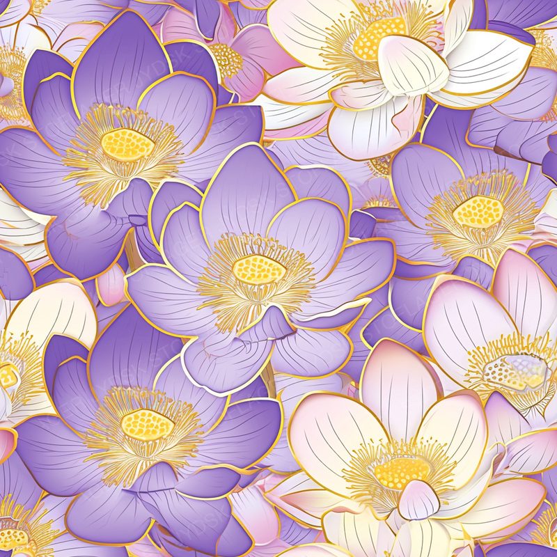 Bright Lotus Flowers in Shades of Lavender and Pa 3
