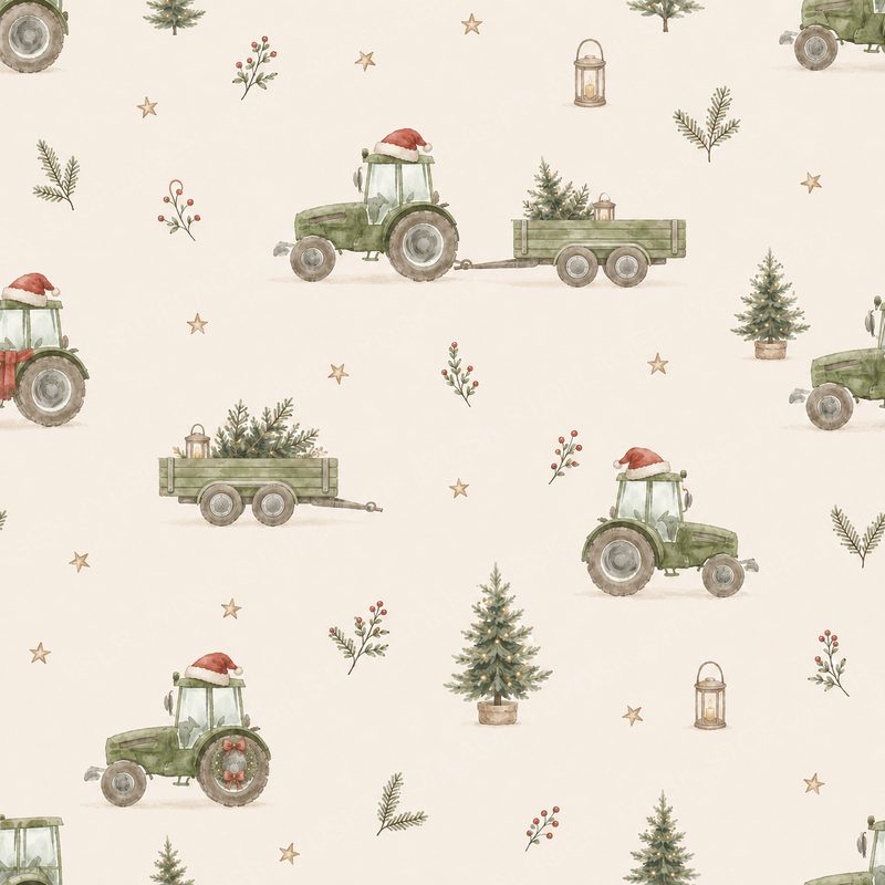 Christmas Tractors on Cream