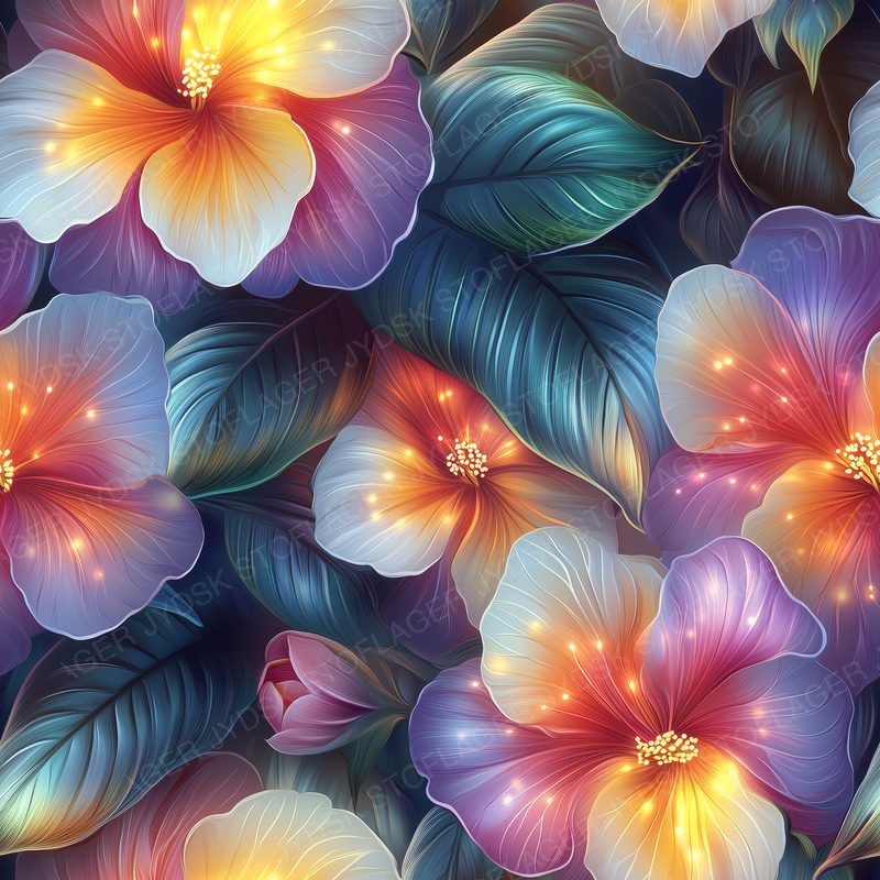 Colorful Fantasy Orchid and Plumeria Flowers with L
