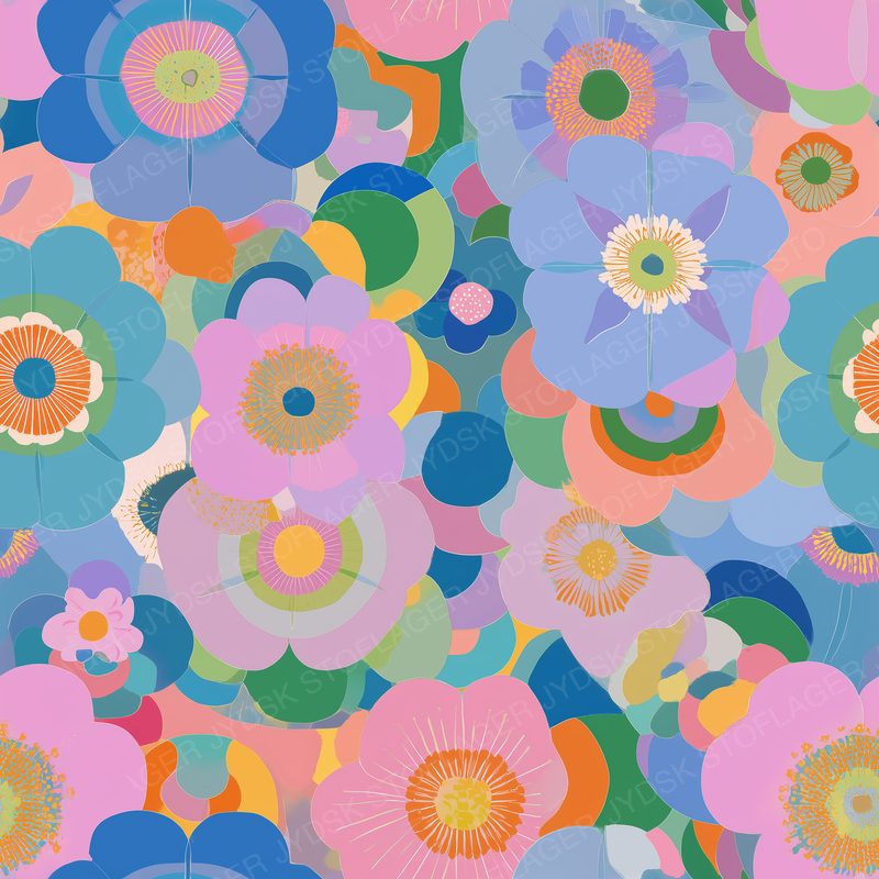 Colorful Retro Groovy Flowers in Pastel Colors Seam