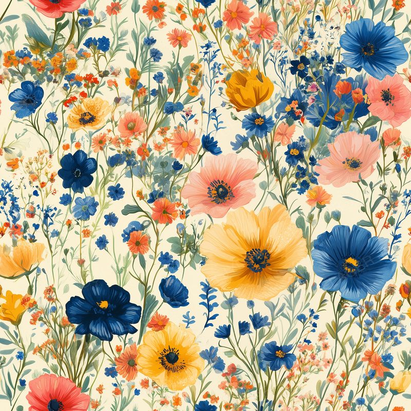 Colorful Wildflowers in Various Sizes and Hues Hand