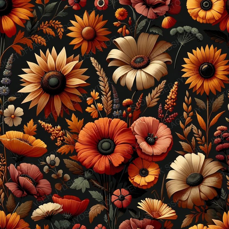 Seamless Floral Pattern Featuring Various Flowers Such