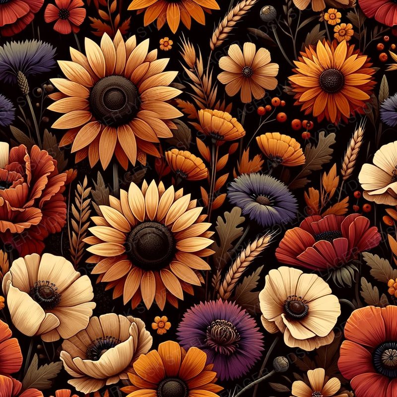 Seamless Floral Pattern Featuring Various Flowers Such