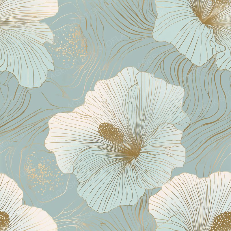 Delicate Gold Hibiscus Contour Lines on Fresh Seafo