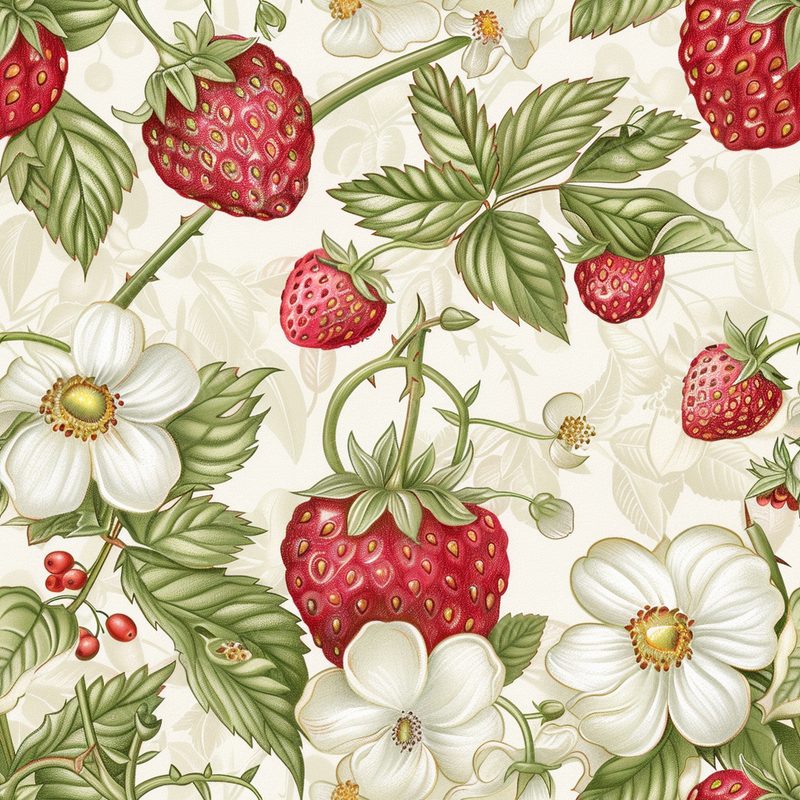 Elegant Digital Drawing of Summer Berries Intertw 0