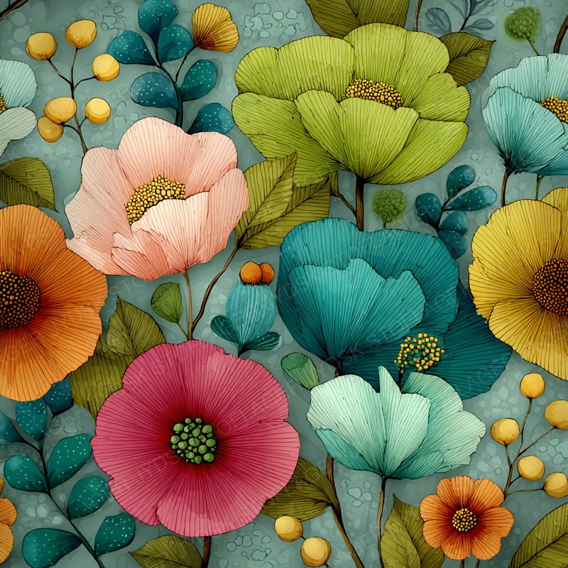 Judthorson Whimsical Simple Doodle Flowers in Bright