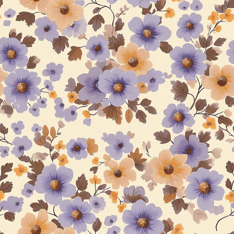 Lilac and Brown Small Floral Pattern on a Cream B 0