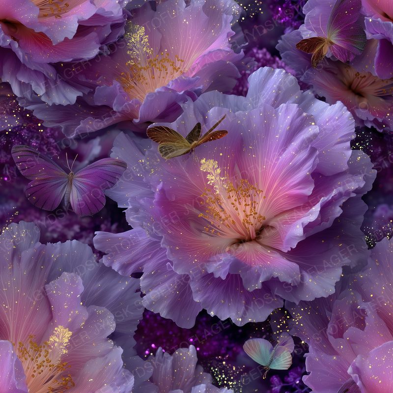 Lush Midnight Garden of Layered Peony and Hibiscus