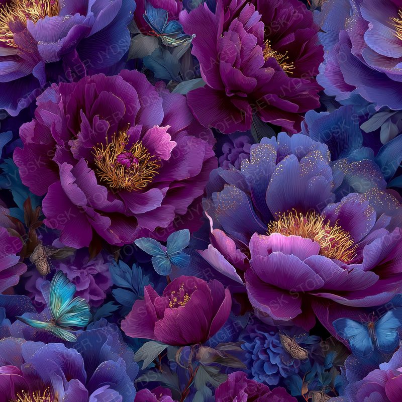 Lush Midnight Garden of Layered Peony and Hibiscus