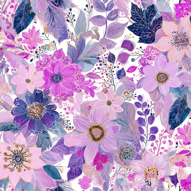 Vibrant Abstract Floral Pattern on Whi
