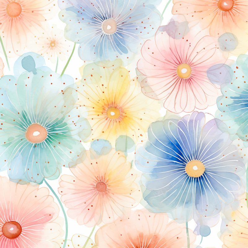 Nanture Watercolor Flower Pattern with a Pastel Flower