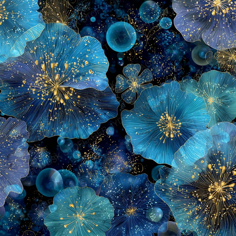 Quataza17 a Jellyfish-Like Floral Pattern in Dark Blue
