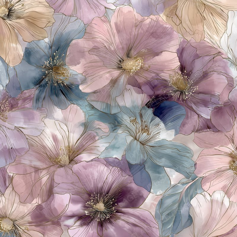 Rmpgems Dreamy Watercolor Floral Fabric Pattern
