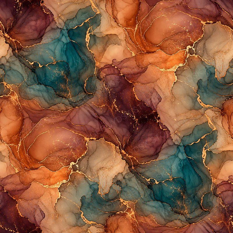 Rust and Teal Ink Marble