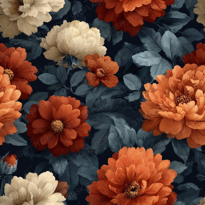 Floral Pattern Vintage Peonies Poppies