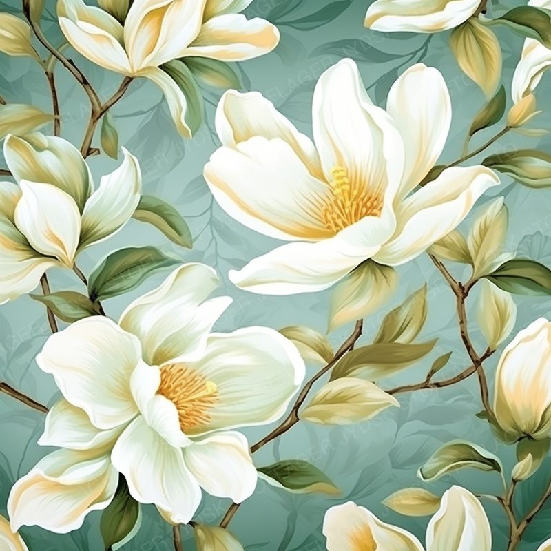 Glowing White Magnolias Outlined I