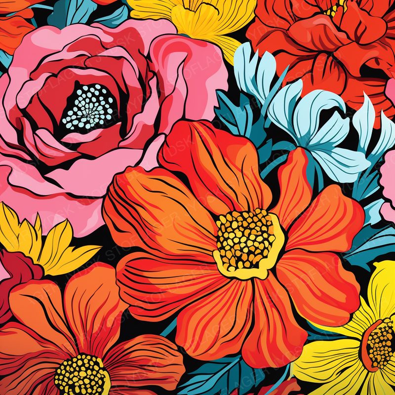 Vibrant Pattern Oversized Spring Flowers 0