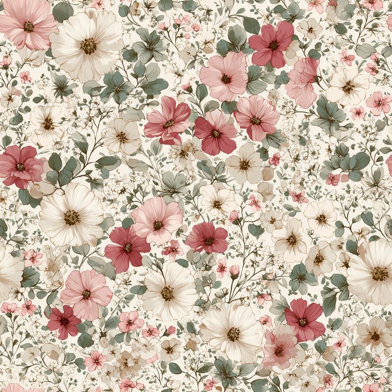 Small-Scale Vintage Botanical Floral Pattern Micro