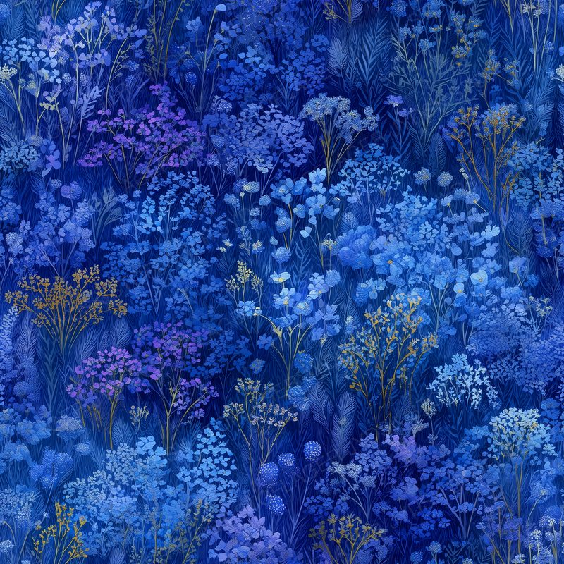 Tonal Indigo Floral Meadow That Reads Like Jacquard