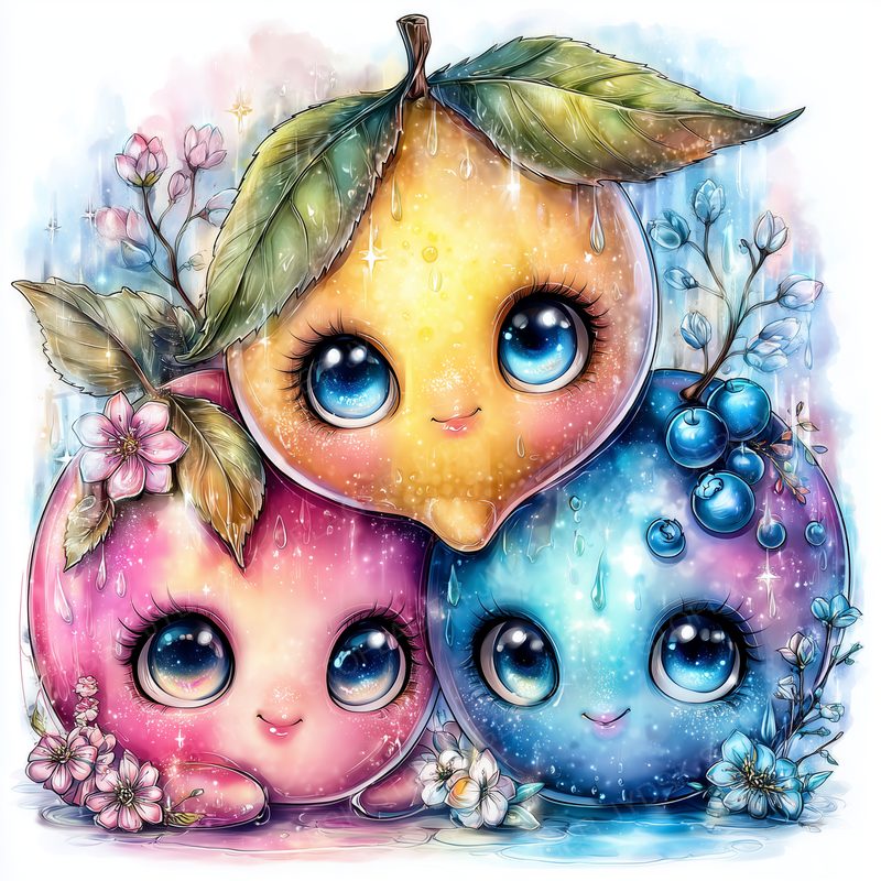 Trio of Chibi Fruit Characters--Lemon with Leaf