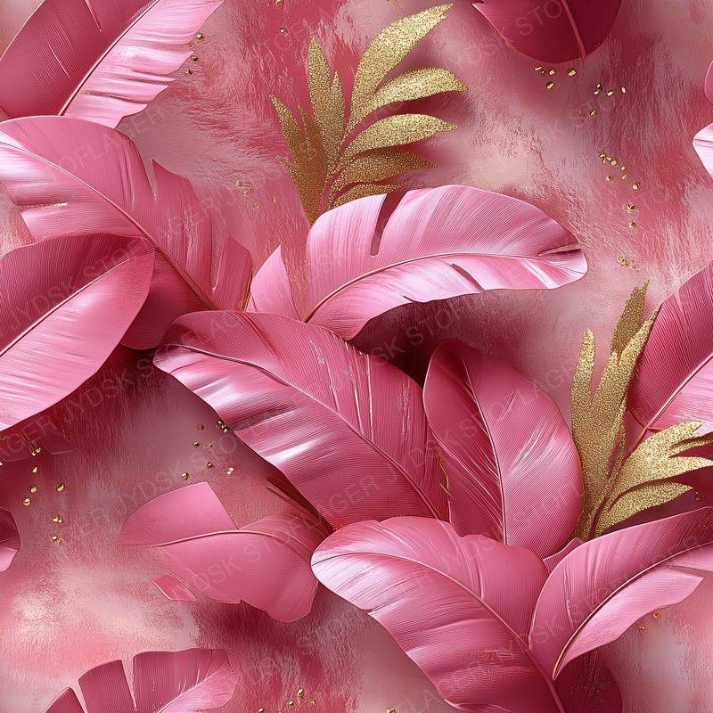 Tropical Leaves and Palm Fronds in Shades of Pink