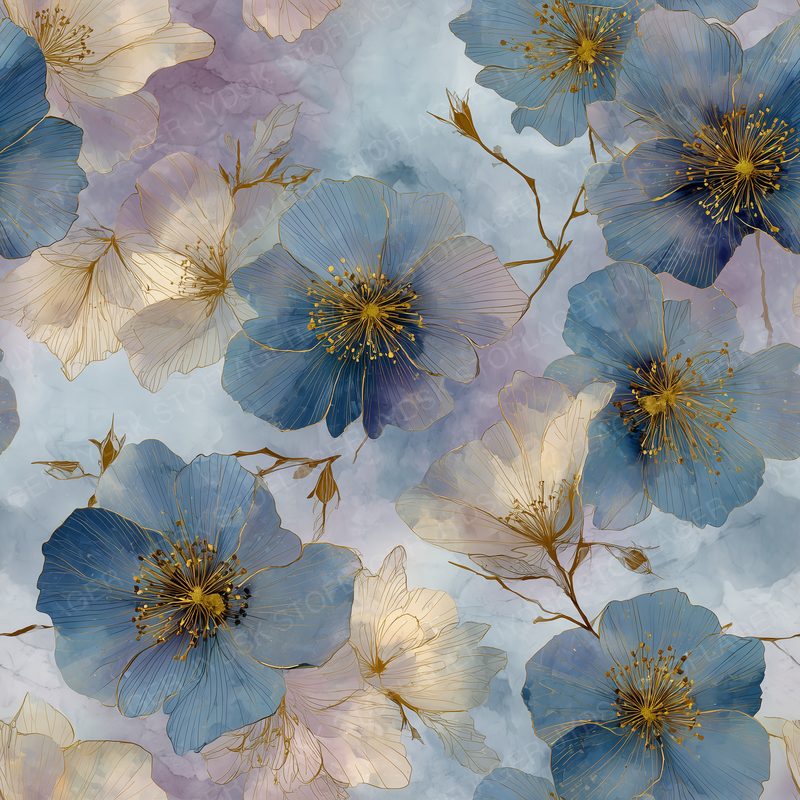 Vintage Floral Repeats with Delicate Petals and Fin