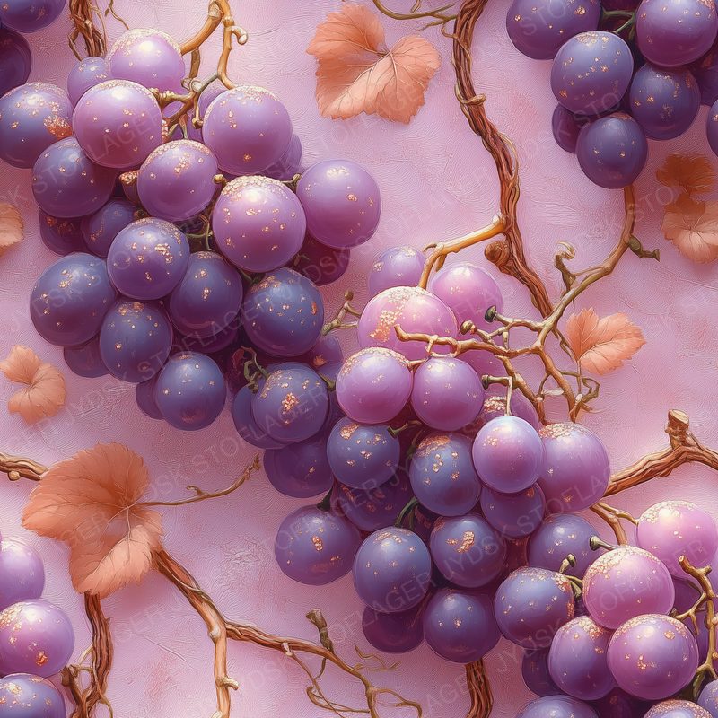 Vivid Purple Grapes with Golden Sparkles Entwined I